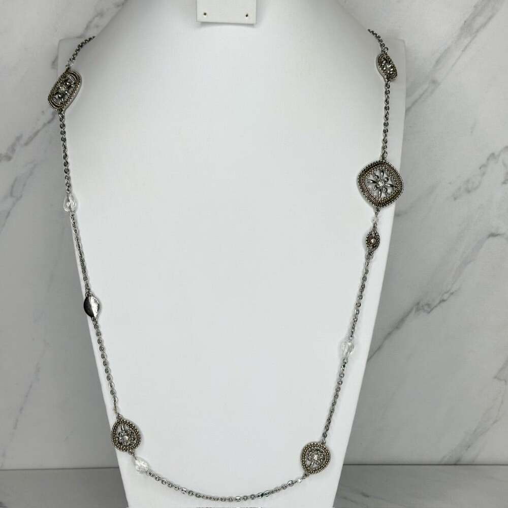 Chico's Rhinestone Station Silver Tone Necklace ✨